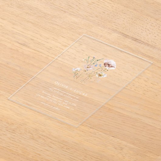 Wildflower Whispers Acryl Huwelijksuitnodiging Acryl Uitnodigingen (Laagn)