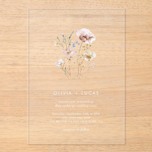 Wildflower Whispers Acryl Huwelijksuitnodiging Acryl Uitnodigingen (Voorkant)