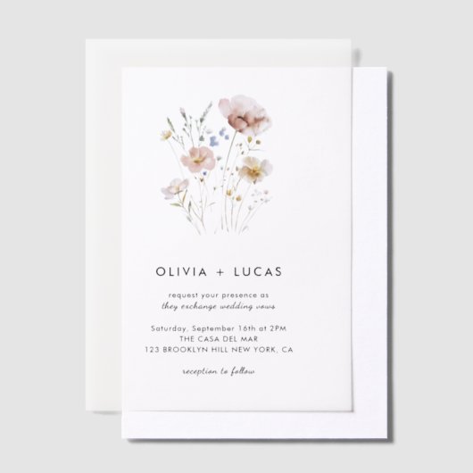 Wildflower Whispers Vellum Huwelijksuitnodiging Vellum Uitnodigingen (Offset)