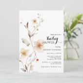 Wildflower White Boho Baby shower Invitation Kaart (Staand voorkant)