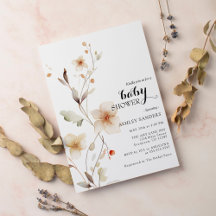 Wildflower White Boho Baby shower Invitation