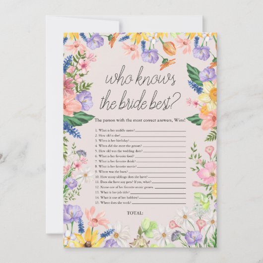 Wildflower Wie kent de bruid de Meest Spel Kaart (Voorkant)