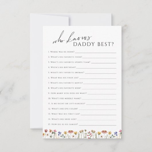 Wildflower Wie kent papa Baby shower spel Kaart (Voorkant)