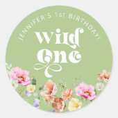 Wildflower Wild een meisje 1e verjaardag Ronde Sticker (Voorkant)