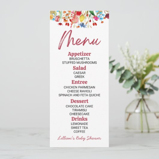 Wildflower Wild Flower Baby shower Voedsel Menu (Staand voorkant)