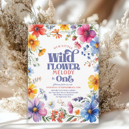 Wildflower Wild One 1st birthday Invitation Kaart