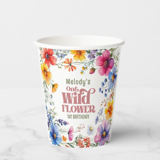 Wildflower Wild One 1st birthday  Papieren Bekers (Voorkant)
