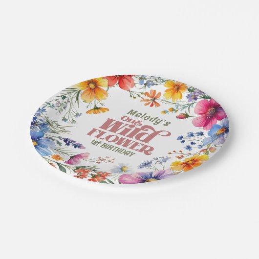 Wildflower Wild One 1st birthday  Papieren Bordje (Gekanteld)