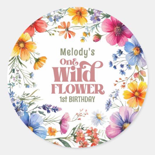 Wildflower Wild One 1st birthday  Ronde Sticker (Voorkant)