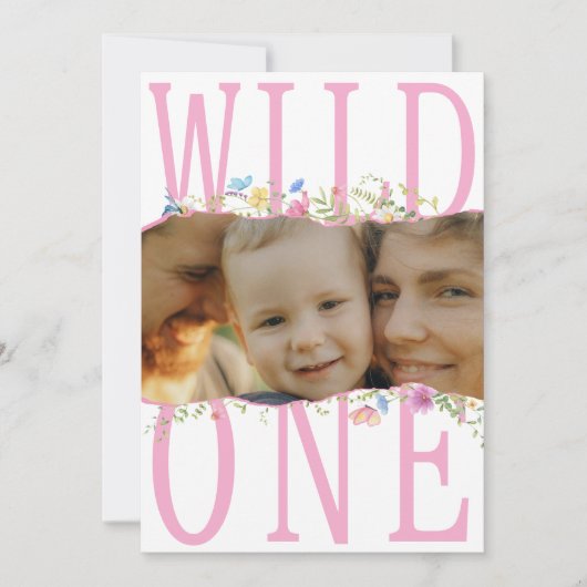 Wildflower Wild One Boho Girl Foto 1e verjaardag Kaart (Voorkant)