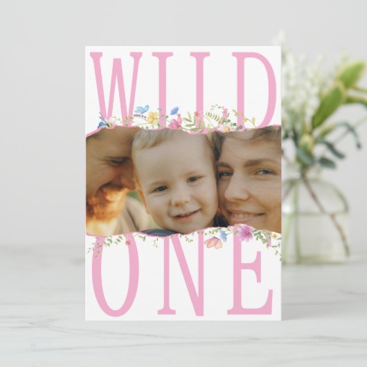 Wildflower Wild One Boho Girl Foto 1e verjaardag Kaart (Staand voorkant)