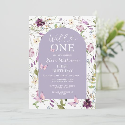 Wildflower Wild ONE Butterfly Garden Party Kaart (Staand voorkant)