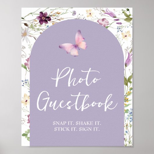 Wildflower Wild ONE Butterfly Photo Guestbook Poster (Voorkant)