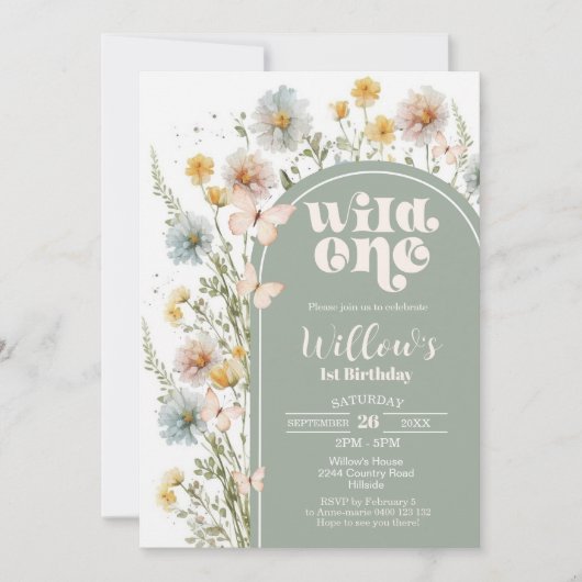 Wildflower Wild One verjaardagsuitnodiging Boho Sa Kaart (Voorkant)