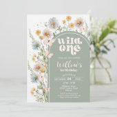 Wildflower Wild One verjaardagsuitnodiging Boho Sa Kaart (Staand voorkant)