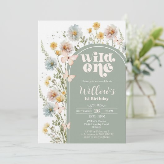 Wildflower Wild One verjaardagsuitnodiging Boho Sa Kaart (Staand voorkant)