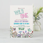 Wildflower Wild One verjaardagsuitnodiging Kaart (Staand voorkant)