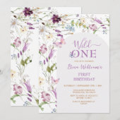 Wildflower Wild ONE Vlinder Verjaardag Uitnodiging (Voorkant / Achterkant)