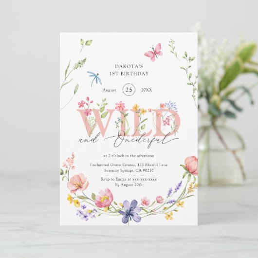 Wildflower Wild & Onederful 1e Verjaardag Kaart (Staand voorkant)