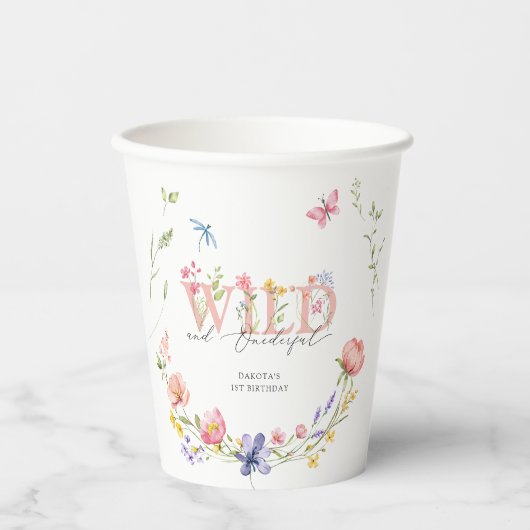 Wildflower Wild & Onederful 1e Verjaardag Papieren Bekers (Voorkant)