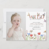Wildflower Wild & Onederful 1st Verjaardag Foto Kaart (Voorkant)