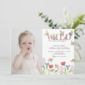 Wildflower Wild & Onederful 1st Verjaardag Foto Kaart (Staand voorkant)