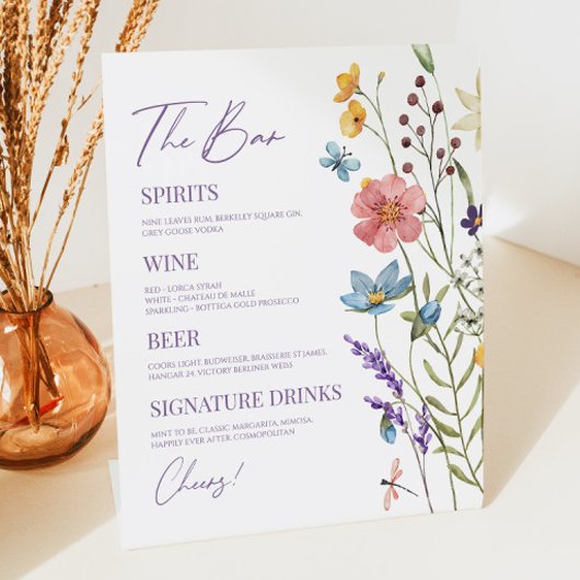 Wildflower Wilde Bloem Bloemen Bruiloft Bar Reclamebord Met Voetstuk