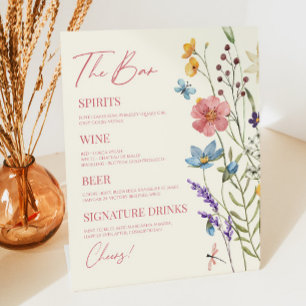 Wildflower Wilde Bloem Bloemen Bruiloft Bar Reclamebord Met Voetstuk