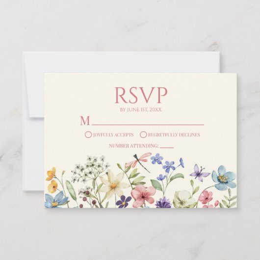 Wildflower Wilde Bloem Bloemen Bruiloft RSVP Kaart (Voorkant)