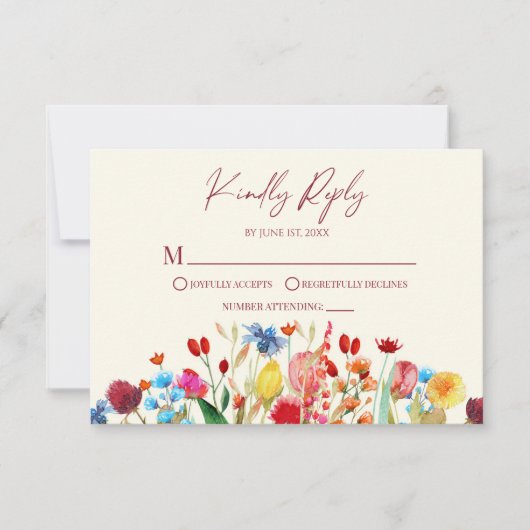 Wildflower Wilde Bloem Bloemen Bruiloft RSVP Kaart (Voorkant)