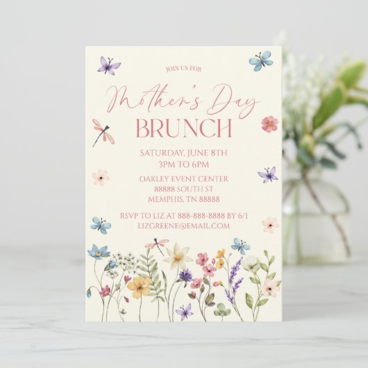 Wildflower Wilde Bloem Bloemen Moederdag Brunch Kaart (Staand voorkant)