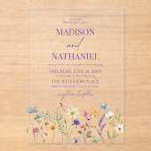 Wildflower Wilde Bloem Bloemen Tuin Bruiloft Acryl Uitnodigingen (Voorkant)