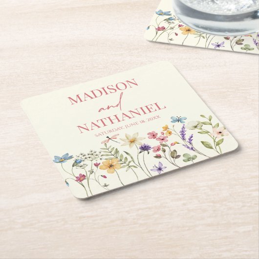 Wildflower Wilde Bloem Bloemen Tuin Bruiloft Kartonnen Onderzetters (Schuin)