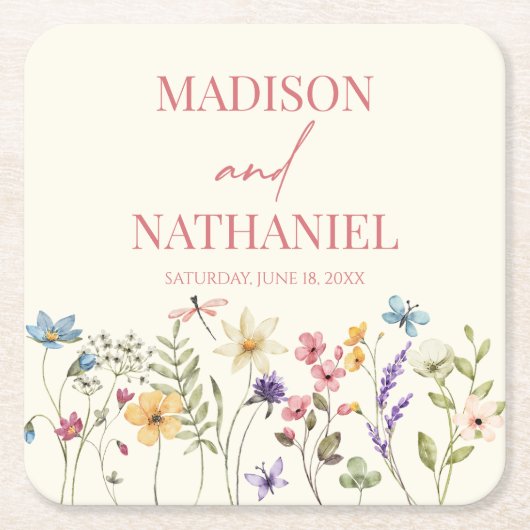 Wildflower Wilde Bloem Bloemen Tuin Bruiloft Kartonnen Onderzetters (Voorkant)