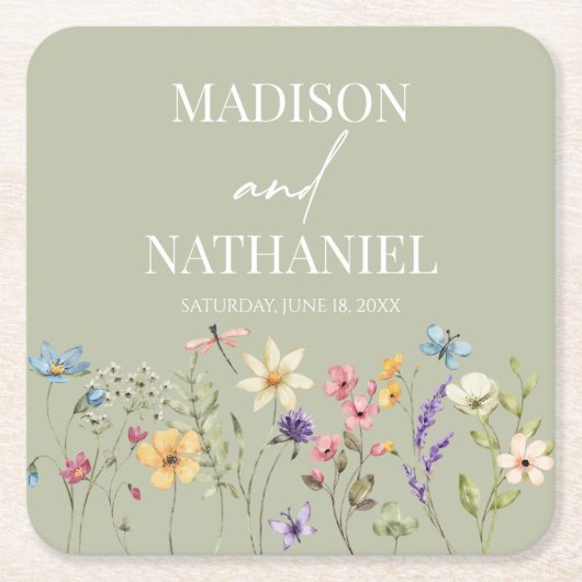 Wildflower Wilde Bloem Bloemen Tuin Bruiloft Kartonnen Onderzetters (Voorkant)