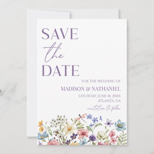 Wildflower Wilde Bloem Bloemen Tuin Bruiloft Save The Date (Voorkant)