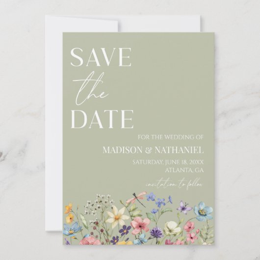 Wildflower Wilde Bloem Bloemen Tuin Bruiloft Save The Date (Voorkant)