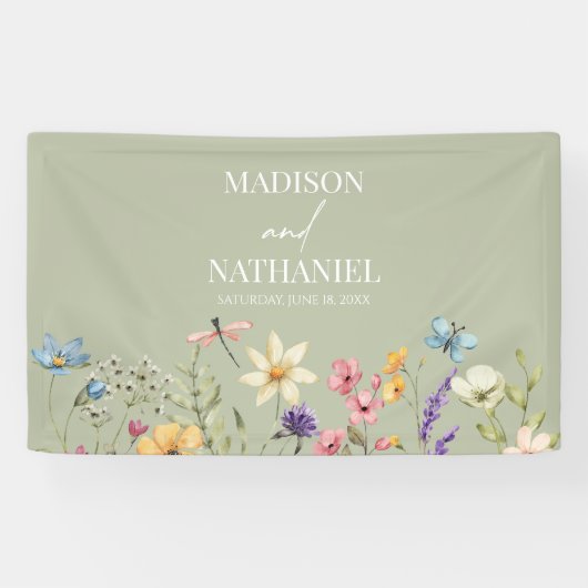 Wildflower Wilde Bloem Bloemen Tuin Bruiloft Spandoek (Horizontaal)