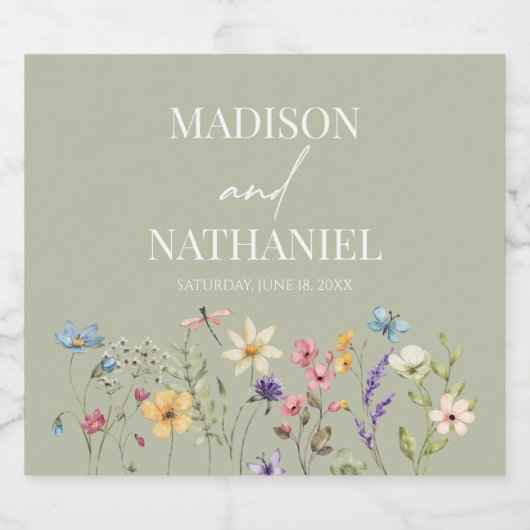 Wildflower Wilde Bloem Bloemen Tuin Bruiloft Sparkling Wijnetiket (Enkel label)