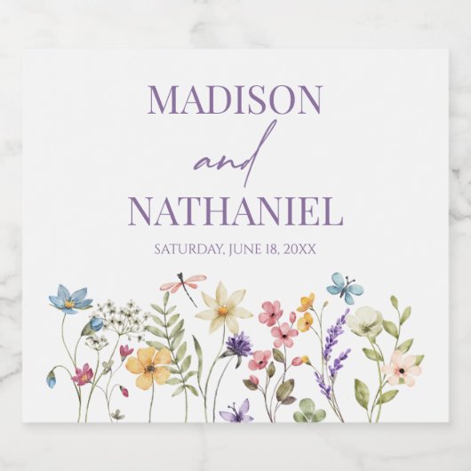 Wildflower Wilde Bloem Bloemen Tuin Bruiloft Sparkling Wijnetiket (Enkel label)