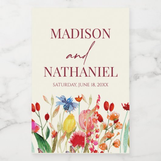 Wildflower Wilde Bloem Bloemen Tuin Bruiloft Wijn Etiket (Enkel label)