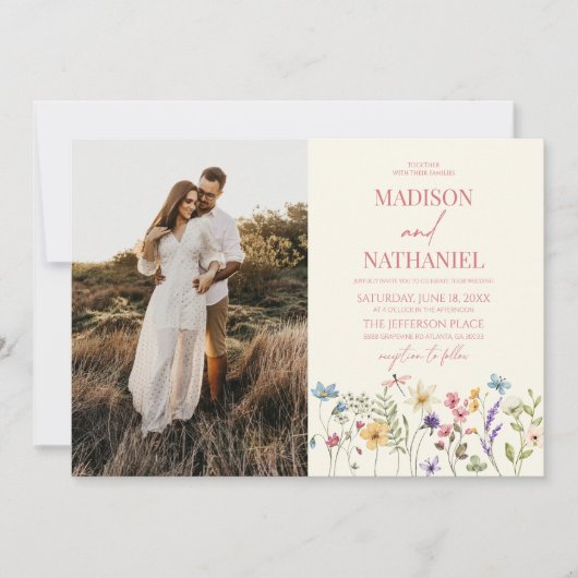 Wildflower Wilde Bloem Bloemen Tuin Foto Huwelijk Kaart (Voorkant)