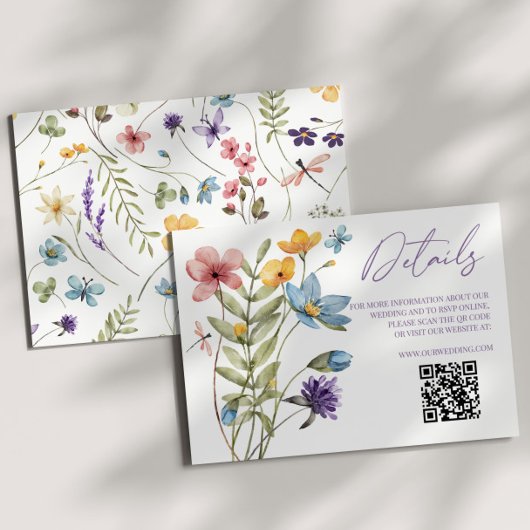 Wildflower Wilde Bloem QR Code Bruiloft Details Informatiekaartje