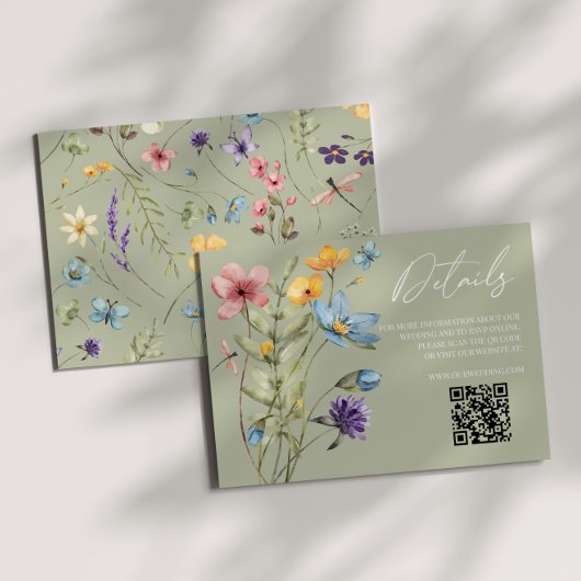 Wildflower Wilde Bloem QR Code Bruiloft Details Informatiekaartje