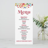Wildflower Wilde Bloem Verjaardagsfeest Voedsel Menu (Staand voorkant)