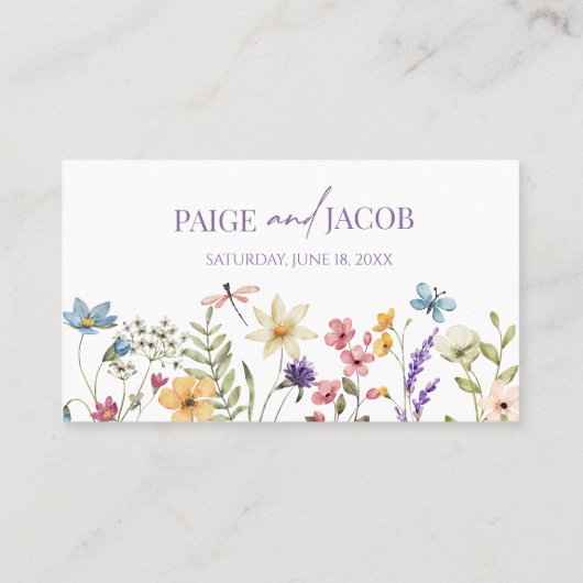 Wildflower Wilde Bloemen Bloemen Bloemen Bruiloft Plaatskaartje (Achterkant)