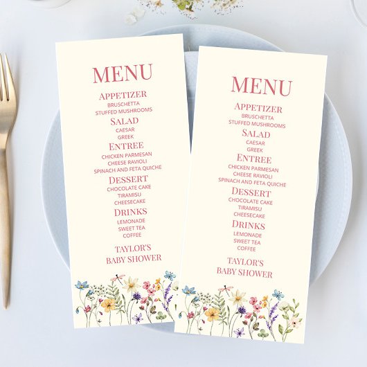 Wildflower wilde bloemen bloementuin Baby shower Menu