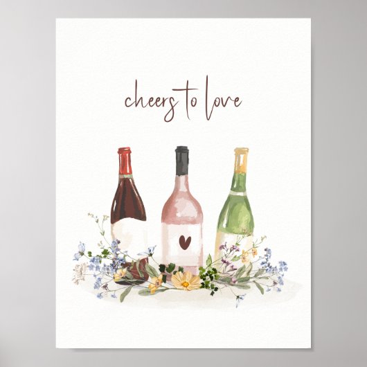Wildflower Wine Bottles Cheers To Love Sign Poster (Voorkant)