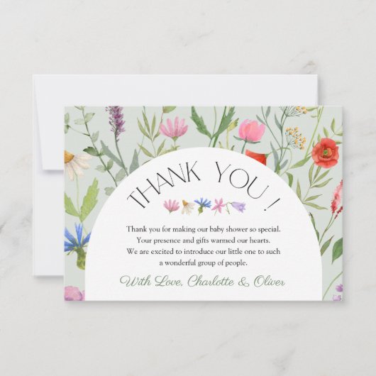 Wildflower Witte Bloemen Baby shower Dank u kaart (Voorkant)