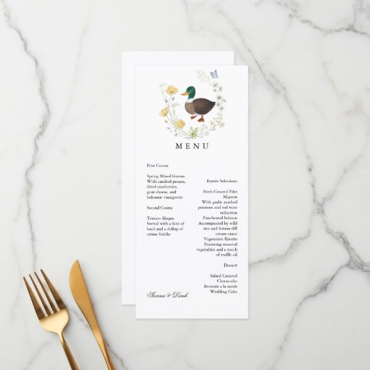 Wildflower woerd-eend trouwfeest menu (Voorkant / Achterkant in situ)